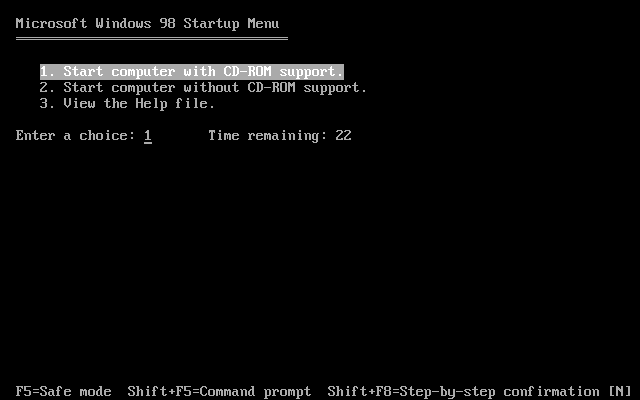 Booting A Computer From The Windows 98 Startup Disk: Microsoft Windows 98 Startup Menu