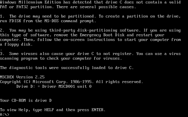 Booting A Computer From The Windows ME Startup Disk: DOS Prompt