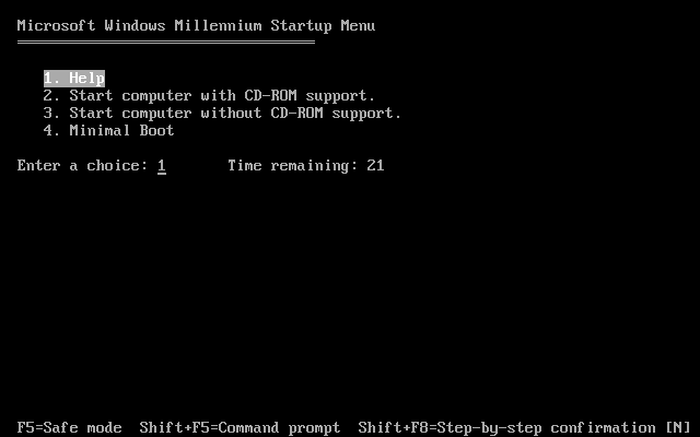 Booting A Computer From The Windows ME Startup Disk: Microsoft Windows ME Startup Menu
