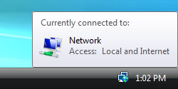 Windows Vista Notification Area Network Icon: Currently Connected To: Network - Access: Local And Internet
