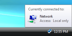 Windows Vista Notification Area Network Icon: Currently Connected To: Network - Access: Local Only
