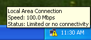 Windows XP Notification Area Network Icon: Local Area Connection - Status: Limited Or No Connectivity
