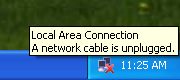 Windows XP Notification Area Network Icon: Local Area Connection - A Network Cable Is Unplugged