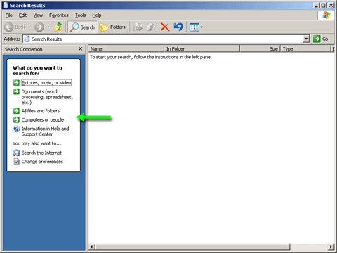 Windows XP Professional Search Options Default